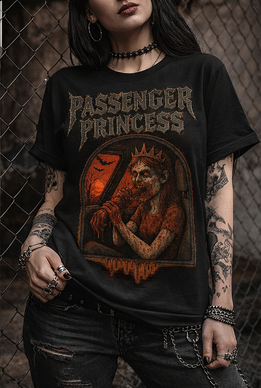 Gothic Passenger Princess Tee | Unisex Heavy Cotton T-Shirt, Alternative Fashion, Halloween Apparel, Vintage Graphic Top, Edgy Streetwear