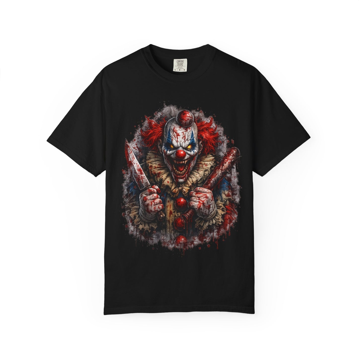 Evil Clown Holding Knives T-Shirt | Scary Horror Circus Graphic