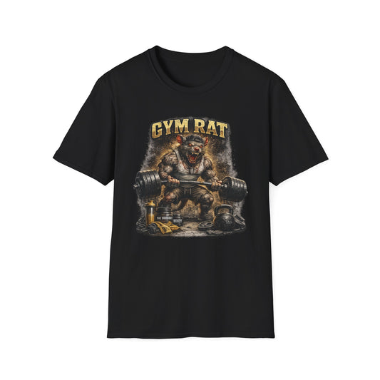 Gym Rat Illustration T-Shirt | Muscle Rat Lifting Weights Graphic Tee