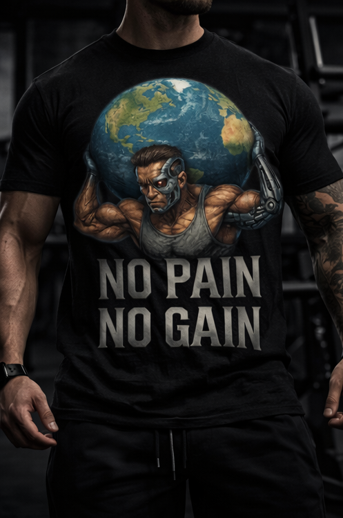 Arnold bodybuilder No Pain No Gain T-Shirt | Motivational Gym Quote Tee | Fitness Appeal