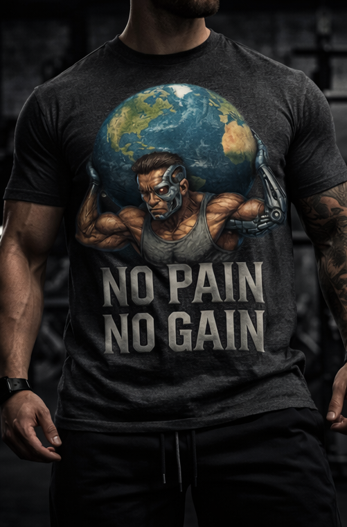 Arnold bodybuilder No Pain No Gain T-Shirt | Motivational Gym Quote Tee | Fitness Appeal