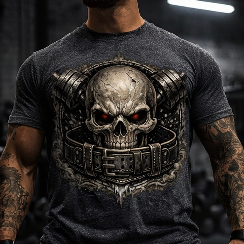 Skull Gas Mask Tee | Gothic Skull Illustration, Grunge Biker Shirt, Fitness Gym Appeal
