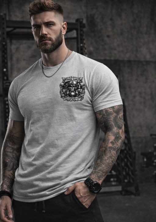 Train Hard No Excuses Skull Kettlebell T-shirt | Gym Workout Tee