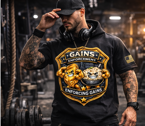 Gains Enforcement Badge T-Shirt | Enforcing Gains Gym Workout Shirt