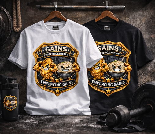 Gains Enforcement Badge T-Shirt | Enforcing Gains Gym Workout Shirt