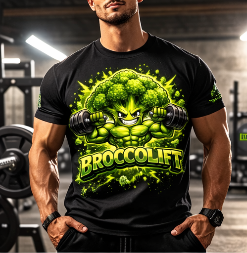 Broccolift muscular broccoli character T-Shirt | weightlifting gym veggie design