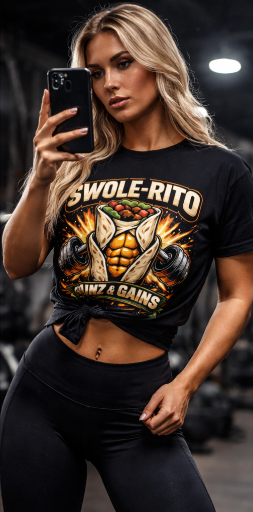 Swole-Rito Gainz & Gains T-Shirt | Fitness Burrito Gym Workout Tee