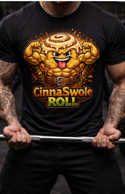 Muscular Cinnamon Roll T-Shirt | Fitness Bakery Illustration