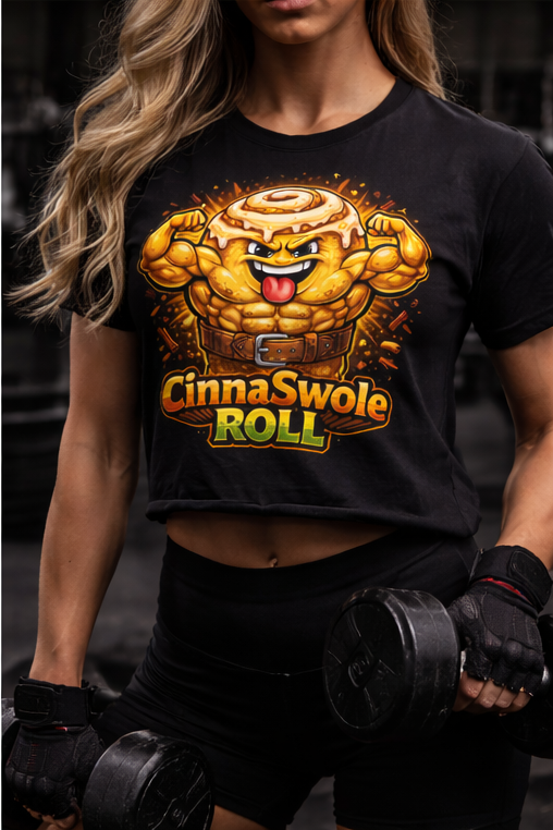 Muscular Cinnamon Roll T-Shirt | Fitness Bakery Illustration