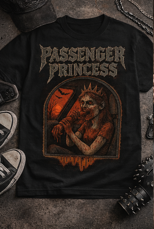 Gothic Passenger Princess Tee | Unisex Heavy Cotton T-Shirt, Alternative Fashion, Halloween Apparel, Vintage Graphic Top, Edgy Streetwear