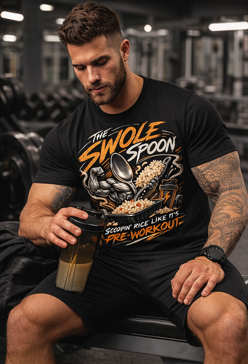 The Swole Spoon T-Shirt | Fitness Rice Scoop Pre-Workout Graphic