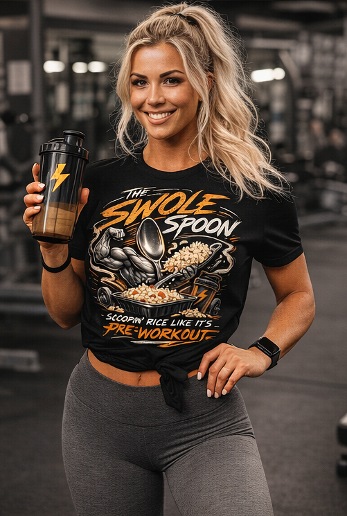 The Swole Spoon T-Shirt | Fitness Rice Scoop Pre-Workout Graphic