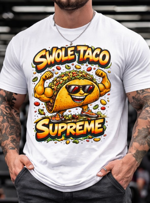 Swole Taco Supreme T-Shirt | Funny Muscle Taco Illustration