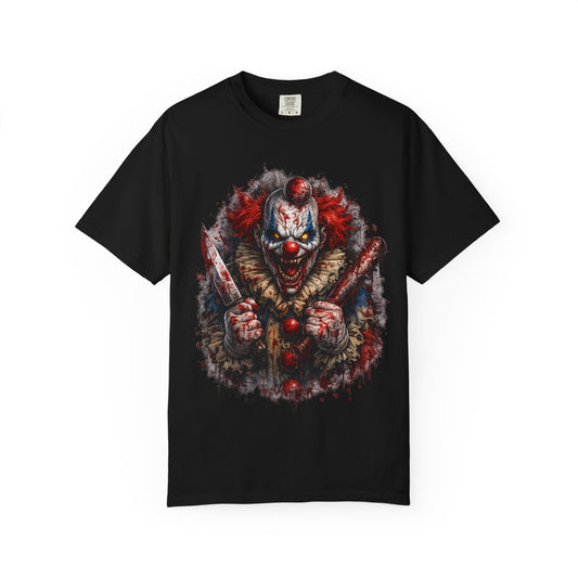 Evil Clown Holding Knives T-Shirt | Scary Horror Circus Graphic