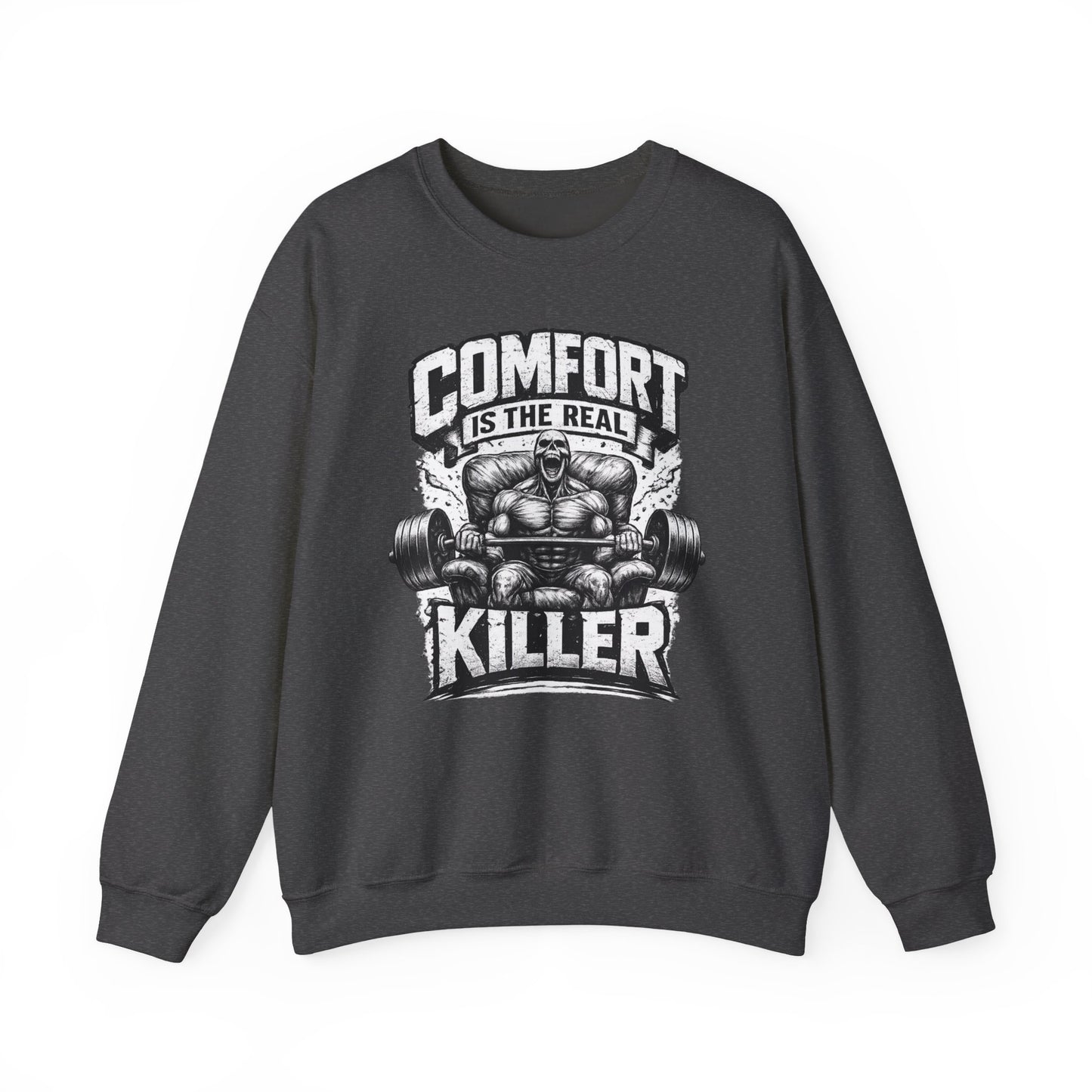 Comfort Is The Real Killer sweatshirt | Weightlifting Barbell Graphic | Fitness crewneck