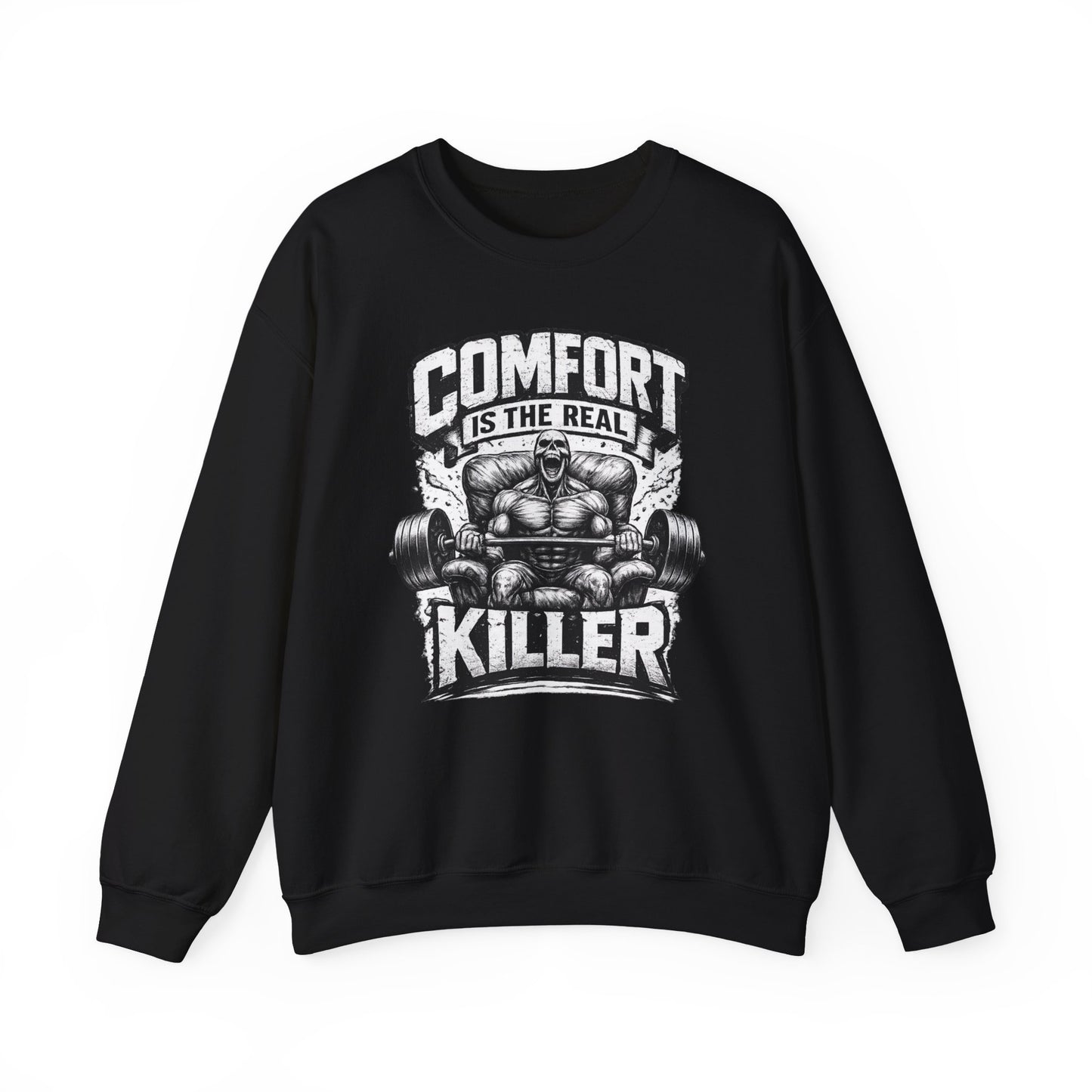 Comfort Is The Real Killer sweatshirt | Weightlifting Barbell Graphic | Fitness crewneck