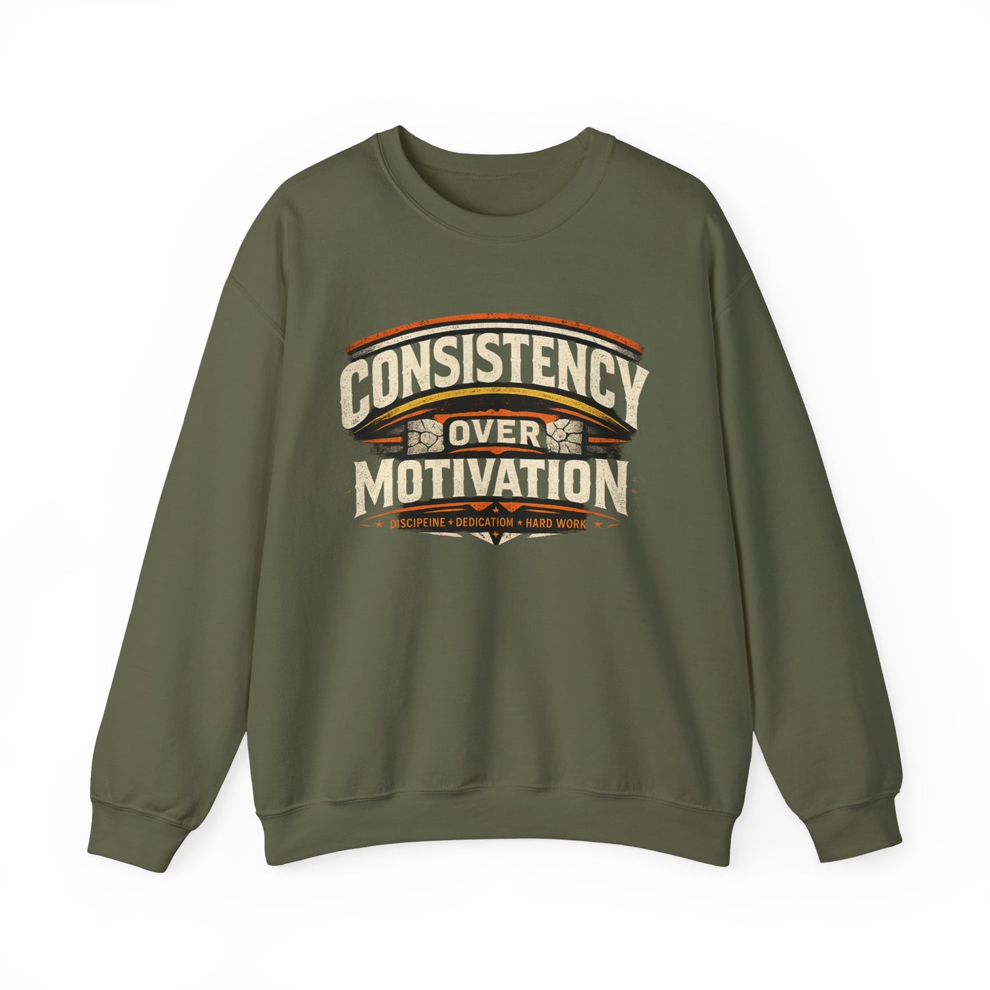 Consistency Over Motivation Crewneck Sweatshirt | Fitness Quote Pullover | Gym Appeal