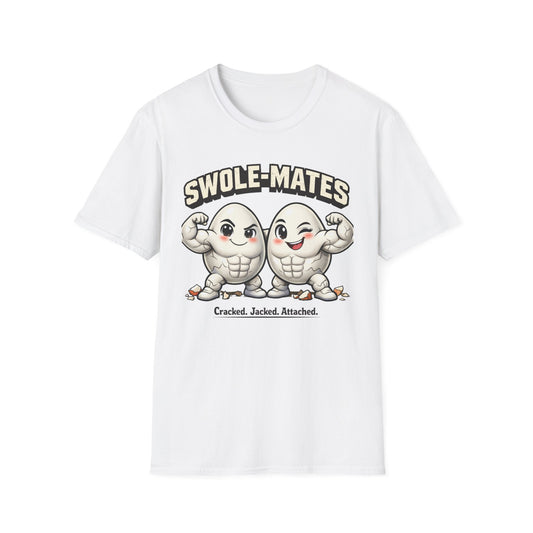 Swole-Mates eggs muscle cartoon T-Shirt | gym workout humor